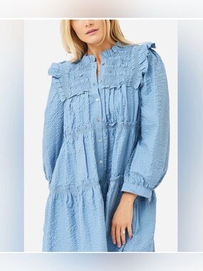 Sea New York Sevyn Seersucker Sky Blue Ruffled Dress Sz XS
